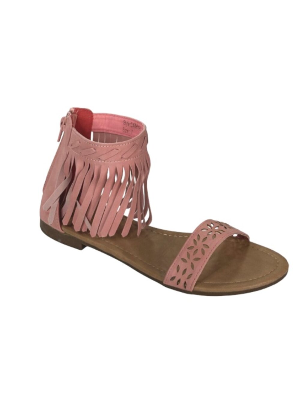 Adriana Cathy-8 Women Fuchsia Fringe Ankle Flat Sandal Cutout Strap